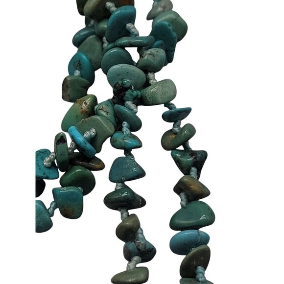 SK925 Turquoise Chip Necklace 80" Flapper Style Chunks Hand Knotted Thailand - Picture 12 of 15